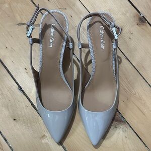 Calvin Klein Women's Patent Pointed-Toe Slingback Flats in Taupe